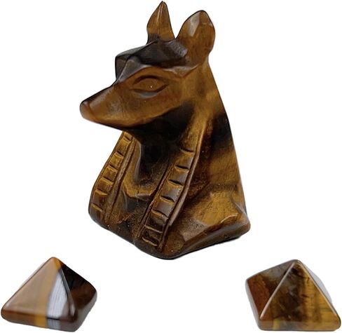 Anubis Statue with Pyramids Tigers Eye Crystal, Egyptian Guardian Mythological in Saudi Arabia