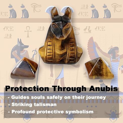 Anubis Statue with Pyramids Tigers Eye Crystal, Egyptian Guardian Mythological in Saudi Arabia