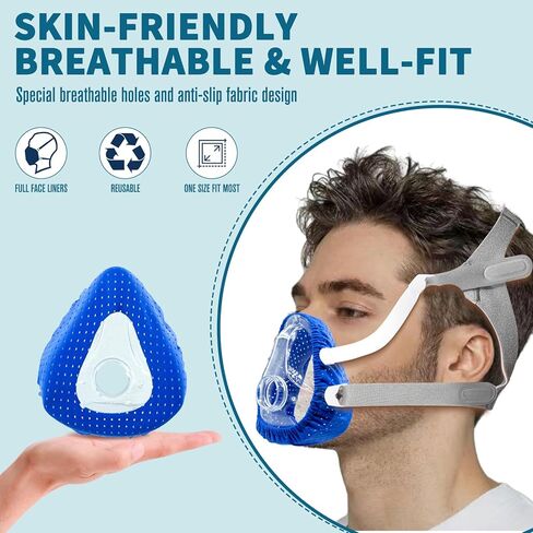 NATAKU 4 عبوات مناسبة لـ ResMed AirSense 10 andS9/S10. بطانات القناع، 2 غطاء حزام لحزام غطاء الرأس Resmed، أغطية وسائد الوجه (رمادي داكن وأزرق) in Kuwait