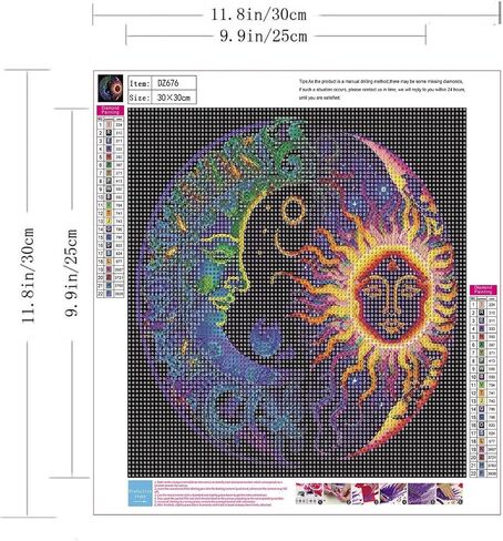 ZHUDENGXJL 5D Diamond Painting Kits for Adults, Sun and Moon Diamond Art Kits for Beginners DIY Full Drill Round Diamond Gem Art with Painting Kit Home Wall Decor Gifts 12x12inch in Saudi Arabia