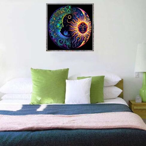 ZHUDENGXJL 5D Diamond Painting Kits for Adults, Sun and Moon Diamond Art Kits for Beginners DIY Full Drill Round Diamond Gem Art with Painting Kit Home Wall Decor Gifts 12x12inch in Saudi Arabia
