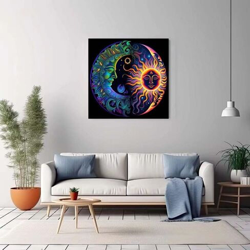 ZHUDENGXJL 5D Diamond Painting Kits for Adults, Sun and Moon Diamond Art Kits for Beginners DIY Full Drill Round Diamond Gem Art with Painting Kit Home Wall Decor Gifts 12x12inch in Saudi Arabia