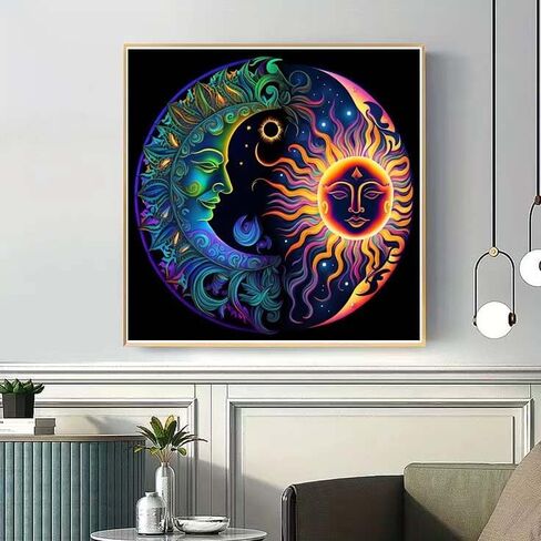 ZHUDENGXJL 5D Diamond Painting Kits for Adults, Sun and Moon Diamond Art Kits for Beginners DIY Full Drill Round Diamond Gem Art with Painting Kit Home Wall Decor Gifts 12x12inch in Saudi Arabia