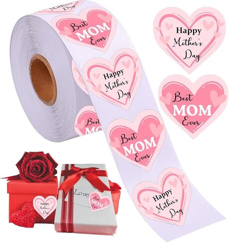Happy Mother's Day Stickers 2 inch Pink Heart Shaped Best Mom Ever Gift Tags Mothers Day Presents Labels for Envelope Seals,Card,Boxes,Flower,Party Favor Decoration 500pcs in Saudi Arabia