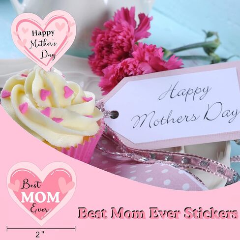 Happy Mother's Day Stickers 2 inch Pink Heart Shaped Best Mom Ever Gift Tags Mothers Day Presents Labels for Envelope Seals,Card,Boxes,Flower,Party Favor Decoration 500pcs in Saudi Arabia