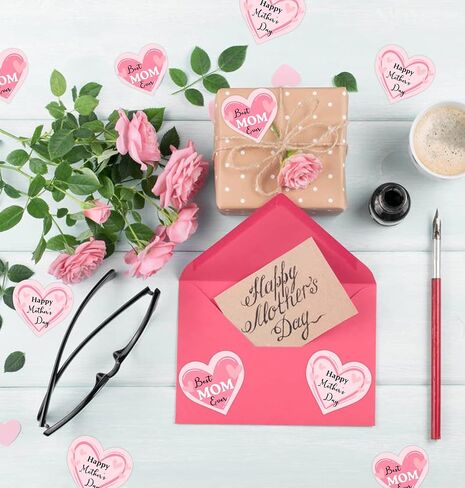Happy Mother's Day Stickers 2 inch Pink Heart Shaped Best Mom Ever Gift Tags Mothers Day Presents Labels for Envelope Seals,Card,Boxes,Flower,Party Favor Decoration 500pcs in Saudi Arabia