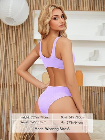 Tripsky Women's Ribbed Bikini Sets Solid V Neck Knot Front High Leg Thong Two Piece Bathing Suits in Kuwait