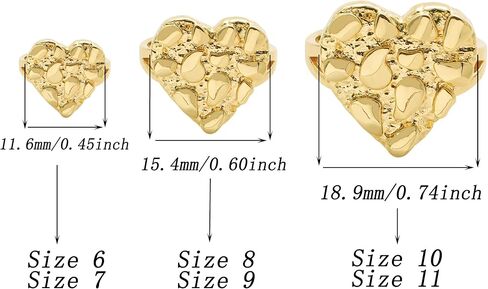 14k Gold Plated Brass Rough Textured Cookie Heart Shape Nugget Rings For Women/Men in Saudi Arabia