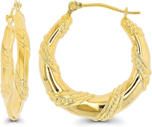 14K Yellow Gold Twisted Hoop Earrings with Hinged Clasp | Various Sizes: 2x16mm- 3x22mm | Earrings For Sensitive Ears | Yellow Gold Hoops | Solid Gold Earrings For Women and Girls in Saudi Arabia