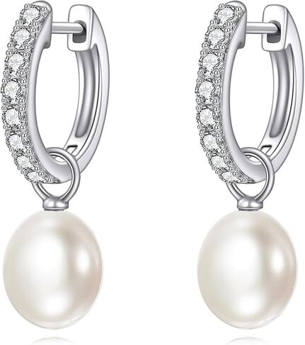 Yellow Gold Pearl Drop Earrings Fine Gold Classical Freshwater Pearl Hoop Earrings Christmas Gifts for Women Girls in Saudi Arabia