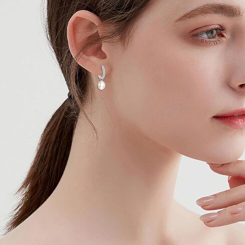 Yellow Gold Pearl Drop Earrings Fine Gold Classical Freshwater Pearl Hoop Earrings Christmas Gifts for Women Girls in Saudi Arabia