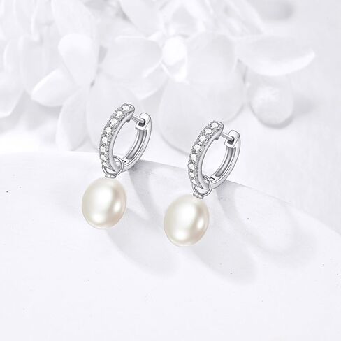 Yellow Gold Pearl Drop Earrings Fine Gold Classical Freshwater Pearl Hoop Earrings Christmas Gifts for Women Girls in Saudi Arabia