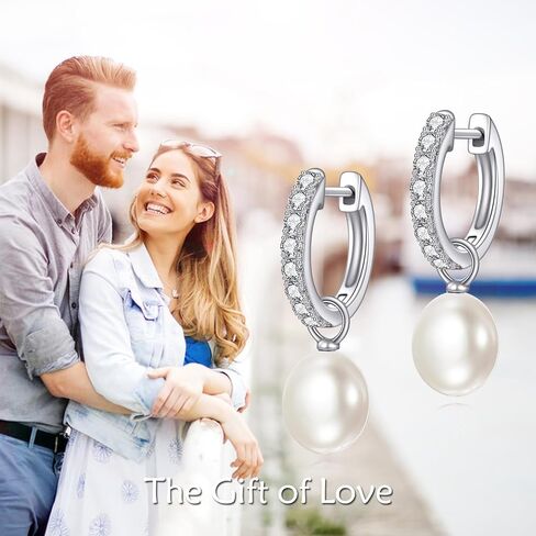Yellow Gold Pearl Drop Earrings Fine Gold Classical Freshwater Pearl Hoop Earrings Christmas Gifts for Women Girls in Saudi Arabia