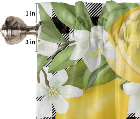 Lemon Valance Curtain for Kitchen Windows Welcome Summer Fresh Lemon Leaf Daisy Black Buffalo Check Plaid Elegant Bathroom Window Curtain Valance Rod Pocket for Bedroom Living Room, 1 Panel in Saudi Arabia