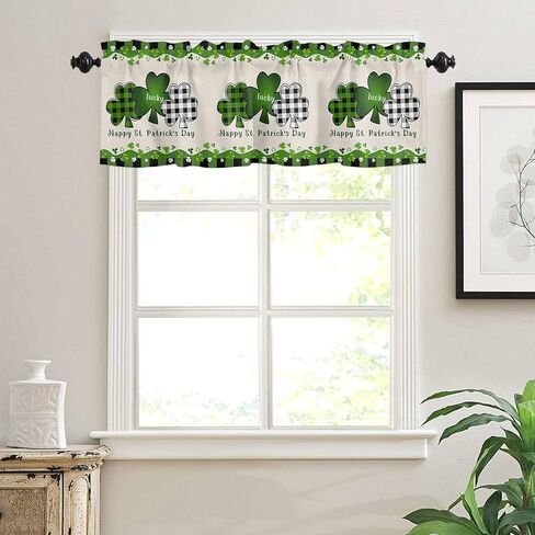 Lemon Valance Curtain for Kitchen Windows Welcome Summer Fresh Lemon Leaf Daisy Black Buffalo Check Plaid Elegant Bathroom Window Curtain Valance Rod Pocket for Bedroom Living Room, 1 Panel in Saudi Arabia