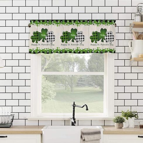 Lemon Valance Curtain for Kitchen Windows Welcome Summer Fresh Lemon Leaf Daisy Black Buffalo Check Plaid Elegant Bathroom Window Curtain Valance Rod Pocket for Bedroom Living Room, 1 Panel in Saudi Arabia