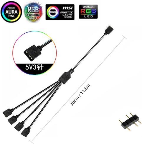 ARGB Splitter Cable，1 to 3, 3-Pin Extension Cable, Allowing F The Connection of Its Addressable ARGB LED Or ARGB Fan Through A Single Motherboard+5V 3-Pin ARGB Connector, 30CM/11.8IN 2Pcs in Saudi Arabia