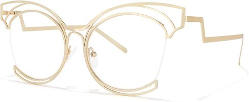 Vooglam Oversize Cat Eye Non Prescription Glasses with HD Clear Lens for Women in Black Metal Frame Maggie GM0340 in Kuwait