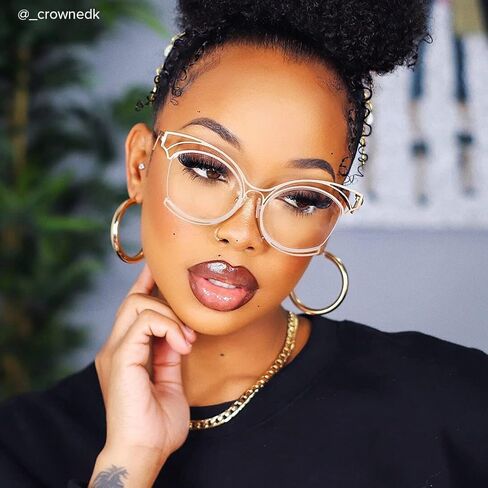 Vooglam Oversize Cat Eye Non Prescription Glasses with HD Clear Lens for Women in Black Metal Frame Maggie GM0340 in Kuwait