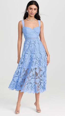 Self Portrait Women's Blue Lace Midi Dress in Kuwait