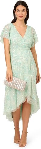 Adrianna Papell Women's Beaded Mesh Wrap Dress in Saudi Arabia