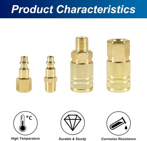 DIANN 12pcs Air Coupler and Plug Kit 1/4 Inch NPT Brass Air Hose Fittings Brass Quick Connector Air Fittings in Saudi Arabia