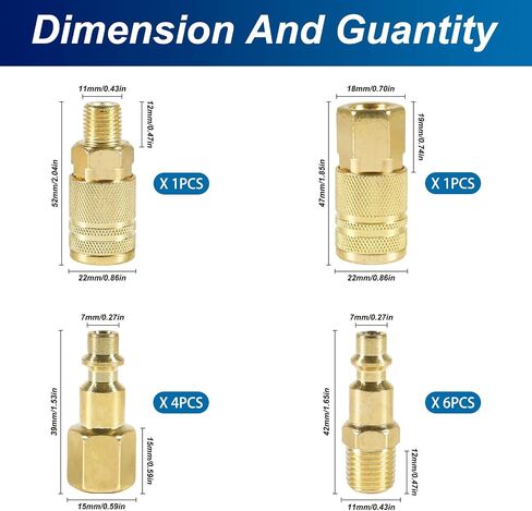 DIANN 12pcs Air Coupler and Plug Kit 1/4 Inch NPT Brass Air Hose Fittings Brass Quick Connector Air Fittings in Saudi Arabia