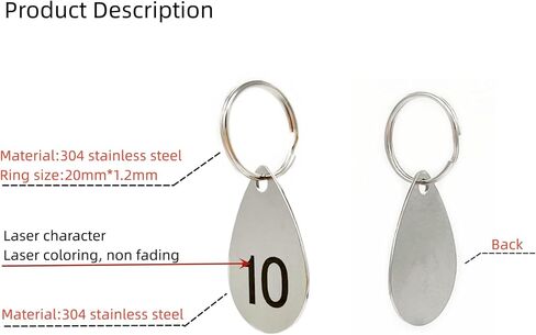 304 Stainless Steel Drop Shape Key Tags with Ring 5 pcs, Laser Number ID Tags Keychain, Numbered Key Rings - 1 to 5 in Saudi Arabia
