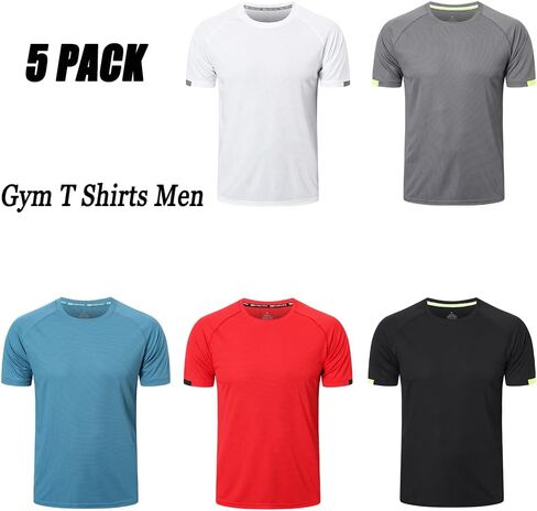5 Pack Workout Shirts for Men Dry-Fit Crew Neck Short Sleeve Tee Tops Moisture Wicking Athletic Light Gym T-Shirts in Saudi Arabia