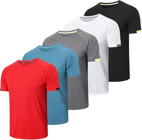 5 Pack Workout Shirts for Men Dry-Fit Crew Neck Short Sleeve Tee Tops Moisture Wicking Athletic Light Gym T-Shirts in Saudi Arabia