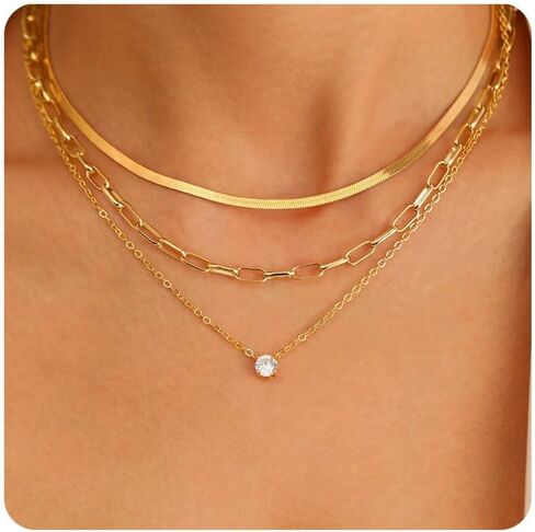 Gold Layered Necklaces for Women, Dainty Layering Chain Necklace Stackable Pendant Choker Necklaces Trendy Jewelry Gifts in Saudi Arabia