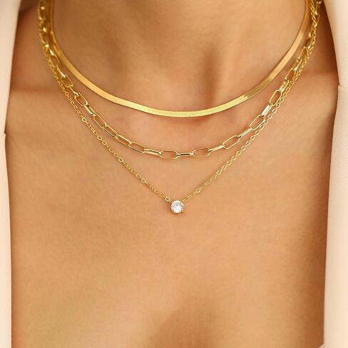 Gold Layered Necklaces for Women, Dainty Layering Chain Necklace Stackable Pendant Choker Necklaces Trendy Jewelry Gifts in Saudi Arabia