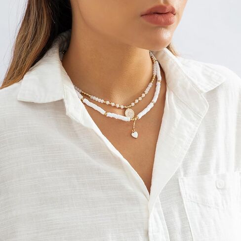 بوكا شل قلادة للرجال صدف المختنق قلادة للنساء الطبقات الملونة مطرز قلادة شل نجم البحر قلادة قلادة الصيف الشاطئ سيرفر القلائد هدايا للنساء الرجال in Kuwait