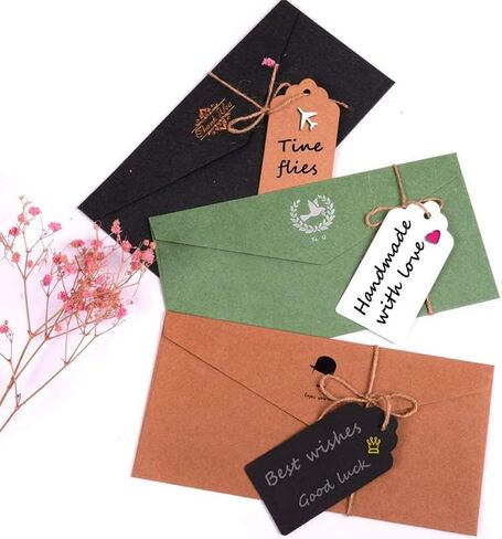 Kraft Gift Paper Tags with 99 ft Natural Jute Twine, 150 Pieces 3 Colors Rectangle Black White Brown Editable Blank Gift Labels for Christmas Gift Bags Party Supplies in Kuwait