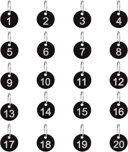 Numbers Tags 1-20, Number Tags for Live Sales, Round Numbered Tag, Plastic ID Number Tags Key Tags with Key Rings for Dormitory, Lockers (Black - 35 mm) in Saudi Arabia