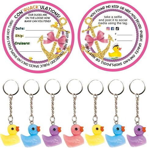 علامات بطة البط، علامات البط، علامة بطة مطاطية مبحرة، بطاقة لعبة البط، سلسلة مفاتيح بطة صفراء لطيفة ثلاثية الأبعاد مع علامات كروز، مجموعة من 20 قطعة (وردي) in Kuwait