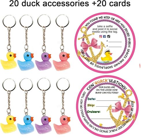 علامات بطة البط، علامات البط، علامة بطة مطاطية مبحرة، بطاقة لعبة البط، سلسلة مفاتيح بطة صفراء لطيفة ثلاثية الأبعاد مع علامات كروز، مجموعة من 20 قطعة (وردي) in Kuwait