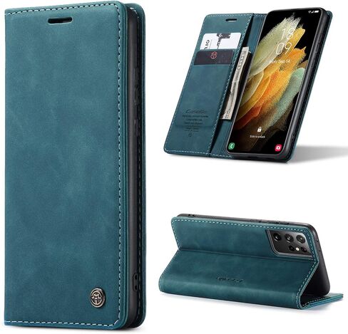حافظة هاتف خلوي من Kowauri لهاتف Galaxy S21 Ultra، حافظة قابلة للطي من الجلد الصناعي مع فتحة للبطاقة، إغلاق مغناطيسي، مسند (قهوة) in Saudi Arabia