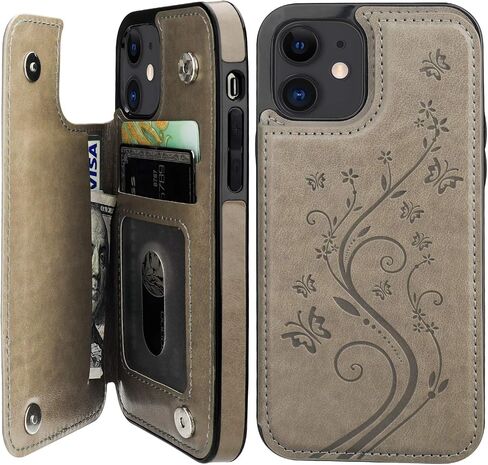 Vaburs Compatible with iPhone 12 and iPhone 12 Pro Case Wallet with Card Holder,Embossed Butterfly Pattern PU Leather Double Magnetic Buttons Flip Shockproof Cover 6.1 Inch(Blue) in Kuwait