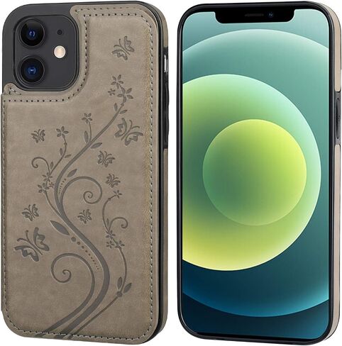 Vaburs Compatible with iPhone 12 and iPhone 12 Pro Case Wallet with Card Holder,Embossed Butterfly Pattern PU Leather Double Magnetic Buttons Flip Shockproof Cover 6.1 Inch(Blue) in Kuwait