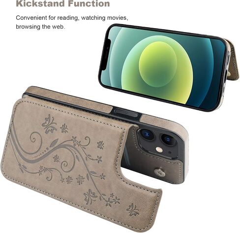 Vaburs Compatible with iPhone 12 and iPhone 12 Pro Case Wallet with Card Holder,Embossed Butterfly Pattern PU Leather Double Magnetic Buttons Flip Shockproof Cover 6.1 Inch(Blue) in Kuwait