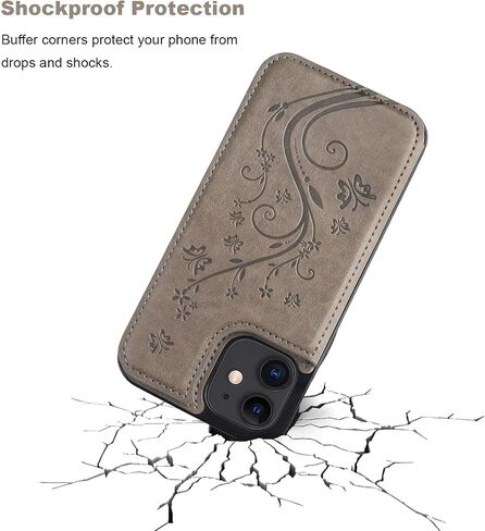 Vaburs Compatible with iPhone 12 and iPhone 12 Pro Case Wallet with Card Holder,Embossed Butterfly Pattern PU Leather Double Magnetic Buttons Flip Shockproof Cover 6.1 Inch(Blue) in Kuwait