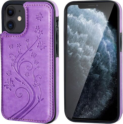 Vaburs Compatible with iPhone 12 and iPhone 12 Pro Case Wallet with Card Holder,Embossed Butterfly Pattern PU Leather Double Magnetic Buttons Flip Shockproof Cover 6.1 Inch(Blue) in Kuwait