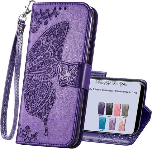 for Samsung Galaxy A37 5G Phone Case Wallet,Women Man Flip Folio Cover Credit Card Holders Butterfly Flower Embossed PU Leather Wrist Strap Kickstand Case for Samsung Galaxy A37 Purple in Kuwait