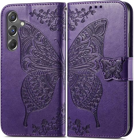 for Samsung Galaxy A37 5G Phone Case Wallet,Women Man Flip Folio Cover Credit Card Holders Butterfly Flower Embossed PU Leather Wrist Strap Kickstand Case for Samsung Galaxy A37 Purple in Kuwait