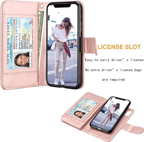 حافظة محفظة Njjex لهاتف iPhone X، حافظة iPhone XS، جلد PU [9 فتحات للبطاقات] غطاء فليب فوليو الائتمان [قابل للفصل] [مسند] حافظة هاتف مغناطيسية وحبل معصم لهاتف iPhone X 2017/ XS 2018 [RoseGold] in Saudi Arabia