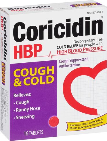 Coricidin HBP, Decongestant-Free Cold Symptom Relief for People with High Blood Pressure, Cough & Cold Tablets, 16 Count in Saudi Arabia