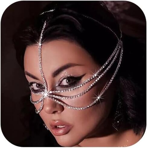 Jovono Boho Rhinestone Head Chain Bridal Wedding Headpiece Crystal Face Chain Layered Hair Jewelry Accessories for Women and Girls in Saudi Arabia