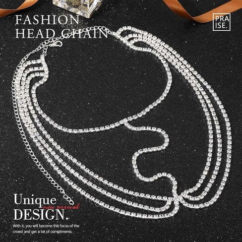 Jovono Boho Rhinestone Head Chain Bridal Wedding Headpiece Crystal Face Chain Layered Hair Jewelry Accessories for Women and Girls in Saudi Arabia