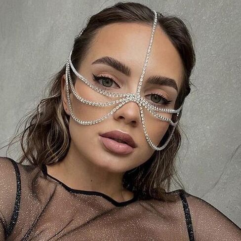 Jovono Boho Rhinestone Head Chain Bridal Wedding Headpiece Crystal Face Chain Layered Hair Jewelry Accessories for Women and Girls in Saudi Arabia